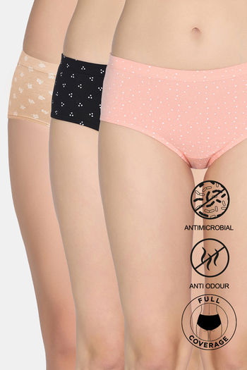 Buy Zivame Medium Rise Full Coverage Hipster Panty (Pack of 3) - Multicolor